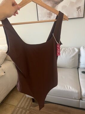 Sleek Chocolate Brown Scoop Neck Bodysuit